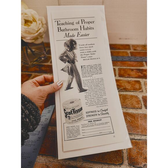 1940 Scot‎ Tissue Teaching Proper Bathroom Habits Cute Kid Vtg Print Ad - Picture 3 of 8
